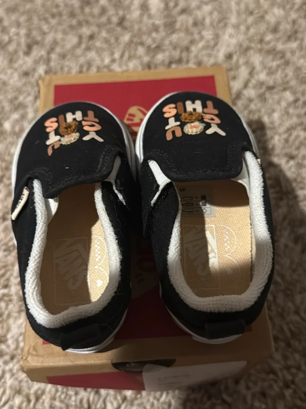 Kids Black Vans Slip-on Breast cancer awareness shoes 4 Baby
